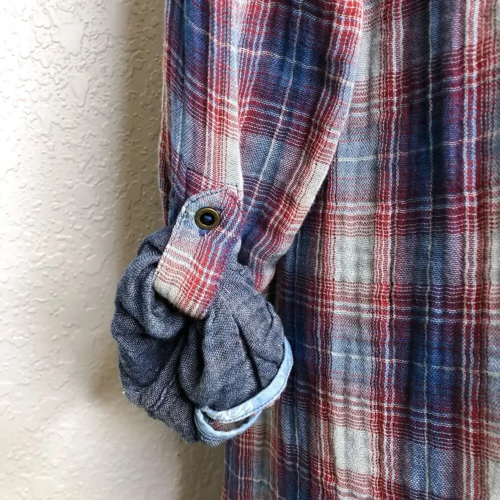 Anthropologie Holding Horses Anita Western blue red plaid dress size Small